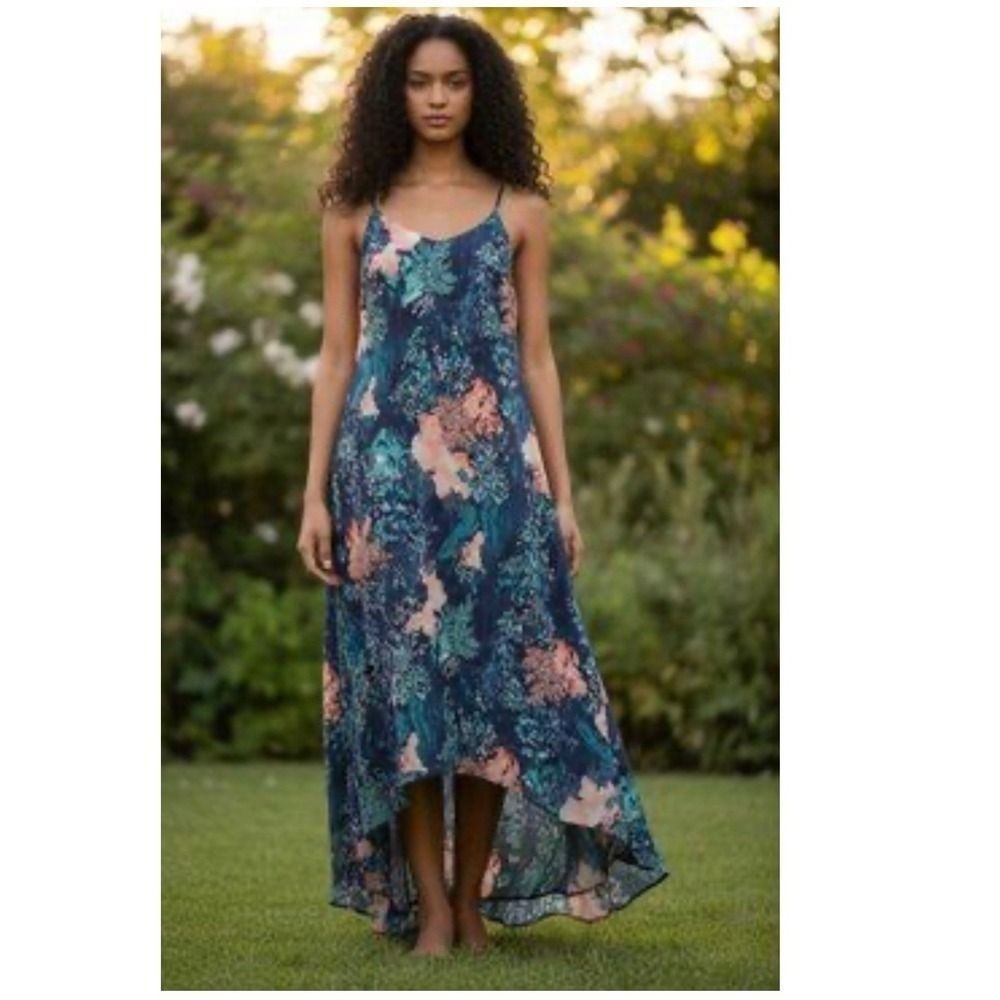Old Navy Floral High Low Spaghetti Strap Midi Dress Beach Resort Whimsigoth XL